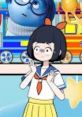 Cheerful character in sailor uniform with orange bow, set in colorful animated background from Snow White (Funanimation) HD.