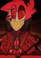 Alastor, the charismatic character from Hazbin Hotel, grins mischievously in a vibrant red and black outfit.