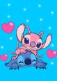 Stitch and Lilo's playful moment with hearts against a vibrant blue background, capturing their fun friendship.