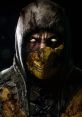 Scorpion from MKX, featuring his iconic yellow mask and fierce expression, embodies Patrick Seitz's powerful voice acting.