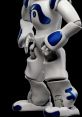 Humanoid robot with white and blue design, showcasing advanced features and flexible motion capabilities for interactive tasks.