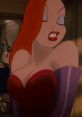 Jessica Rabbit with flowing red hair and a vibrant red dress, exuding confidence and allure in a classic animated scene.