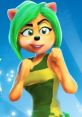 Ami Bandicoot from CTRNF displaying confidence with a fierce pose, showcasing her vibrant green hair and playful style.