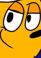 Close-up of a cartoon character with a playful expression, featuring bright yellow and bold black lines in its design.