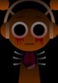 Oren (Sprunki) character with headphones, featuring a haunting expression and bloodstains, evoking a spooky atmosphere.