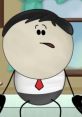 Character from Aumsum Voice with a surprised expression, seated in a casual setting, wearing a tie and shirt.