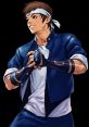 Shingo Yabuki from The King of Fighters, dressed in blue, ready for a fight in KOF video games across platforms.