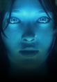 Cortana from Halo 3, featuring her iconic blue AI interface and expressive eyes, showcasing her integral role in the game.