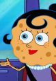 SpongeBob character Margaretuarepants has a playful expression, showcasing her unique style and charm in a colorful setting.