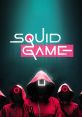Mysterious figures in red hoodies with masks representing "Squid Game" competition and suspenseful atmosphere.