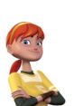 April O'Neil, confident animated character with orange hair, wearing a sporty yellow outfit and crossing her arms.