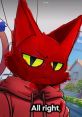 Red cat character with yellow eyes and a hoodie, exuding a cool demeanor that captures attention.