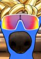 Colorful cartoon character with banana hair and sunglasses, featuring a dark hole for a face, playful and whimsical design.