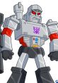 Family Guy version of Megatron, featuring robotic design with red accents and menacing expression, showcasing iconic Decepticon logo.