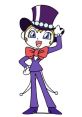 Mr. Shiratama from Anpanman in a stylish purple suit and top hat, radiating charm and energy. Perfect for kids’ entertainment.