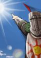 Solaire of Astora joyfully points towards the sun, embodying hope and optimism from the Dark Souls universe.