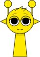 Cheerful yellow character with large eyes and antennas, embodying playful cartoon design, perfect for children's content.