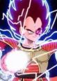 Vegeta from DBZ powers up, surrounded by energy, showcasing his fierce expression and iconic battle armor.
