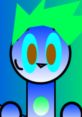Colorful character design featuring Kyle3912 with bright green hair and a friendly expression set against a vibrant blue background.