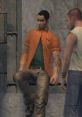 Edgar Munsen in an orange shirt interacts with characters in a gritty urban setting, showcasing a tense moment.