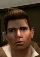 Close-up of a character with a serious expression, featuring dark hair and a brown jacket, reminiscent of Peanut Romano.