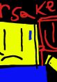 Colorful cartoon character with a sad expression, featuring bold lines and abstract shapes, evoking playful emotions.