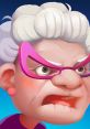 Angry Grandma 2.0 character with fierce expression, white hair, and pink glasses, showcasing her iconic attitude.