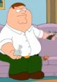 Peter Griffin from "Family Guy" holding a gun and a cereal bowl, showcasing his humorous yet chaotic personality.