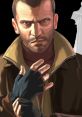 Niko Bellic, a main character in GTA IV, exudes intensity with a purposeful gesture and determined expression.
