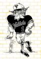 Valdosta JV mascot in baseball gear, featuring a cartoon wildcat with bat, showcasing school spirit and athleticism.