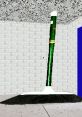 Green broom in a corner of a room, representing the character Gotta Sweep-Sweep from Baldi's Basics in Education.