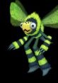 Vibrant green and black striped monster with wings, featuring large eyes and a playful expression, ideal for random element designs.