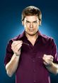 Dexter Morgan, depicted holding instruments in a dark shirt, embodies the iconic vigilante of the hit TV series "Dexter.