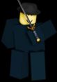 Mafioso character in dark attire wielding a sword, embodying a classic gangster aesthetic in a Roblox game.