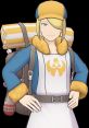 Volo in Pokémon Masters EX, sporting a blue and yellow outfit with a backpack, exudes confidence and adventure-ready spirit.