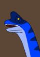 Cartoon sea creature with a long blue neck and yellow eye, showcasing unique artistic style and vibrant colors.
