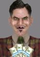 Phraud Hogslop from Postal 2, grinning with money, showcasing his scheming personality and notorious character design.