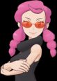 Malva from Pokémon Masters EX, featuring pink hair and stylish red sunglasses, exudes confidence and flair.
