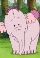 Cute pink elephant character with playful features, resembling a friendly creature from an animated children's show.