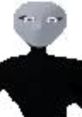 Abstract figure with a gray head and black attire, representing a creative interpretation of style and personality.