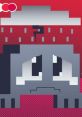 Pixel art character with gray tones, showcasing a Donkey font style, set against a vibrant red background with rain.