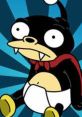 Nibbler, the adorable character from Futurama, with big eyes, a red bow tie, and a playful expression against a blue backdrop.
