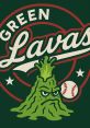 Cartoon volcano character with an angry expression, branded as "Green Lavas" and featuring a baseball motif.