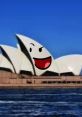 Sydney Opera House features playful animated face, blending iconic architecture with a fun, whimsical twist against the sky.