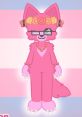 Cute pink anthropomorphic character with glasses, floral crown, and jewelry, embodying Munkus Lunkus vibe, set against pastel colors.