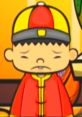 Ming from Chuck E. Cheese's Party Games looking disappointed in his colorful cap and attire, set against a vibrant background.