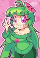 Cheerful Vannamelon character with vibrant green hair and watermelon accessory, exuding fun and positivity.