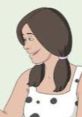 Friendly big sister with a warm smile, wearing a polka dot dress, radiating kindness and approachability.