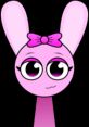 Cute pink bunny character with large eyes and a bow, representing Joan Baker's Lsnn Pinki series for kids.