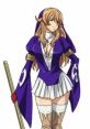 Sigui from Queen's Blade Rebellion, dressed in purple and white, wields a staff, showcasing her fierce elegance.